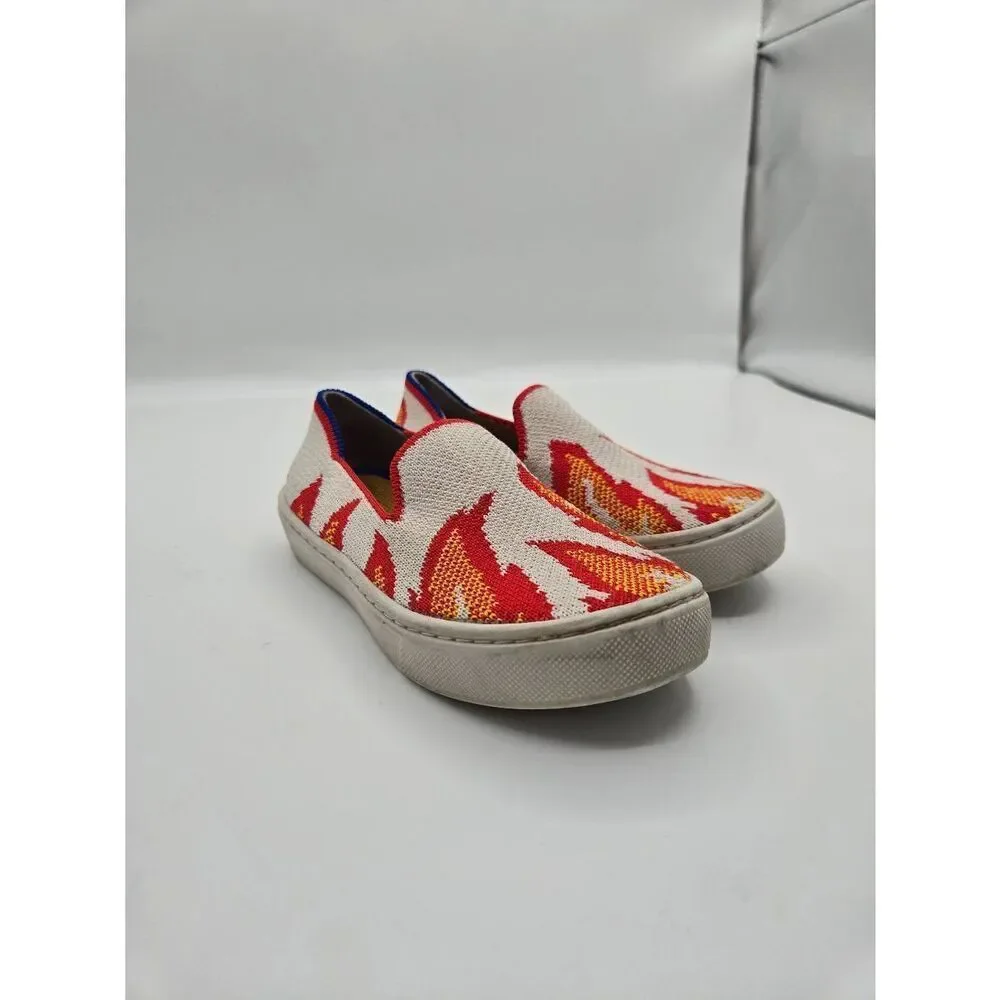 Rothys Kids Flame Sneakers Size 10 White Orange